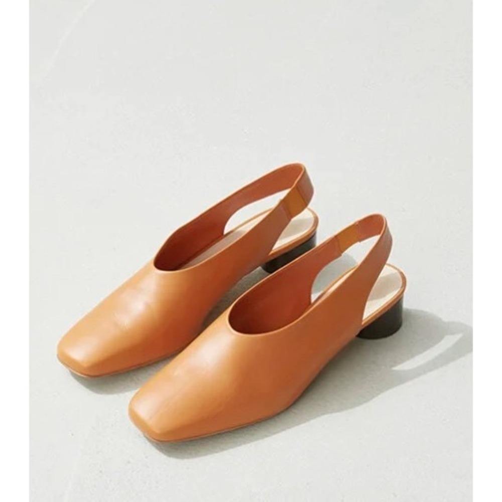Everlane Day Heel Mule Saffron Orange Italy Square Toe Slingback Block Heel 8